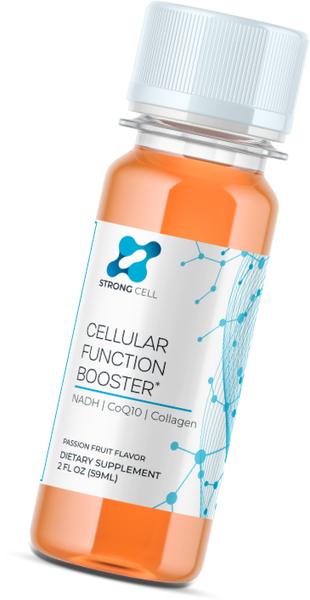 A single bottle of the NADH, CoQ10 and Collagen Supplement Strong Cell